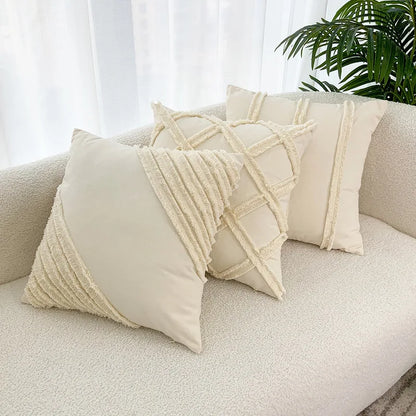 DecorBites™ Fringed Geometry Embroidered Cushion Cover Patchwork Pillowcase for Living Room