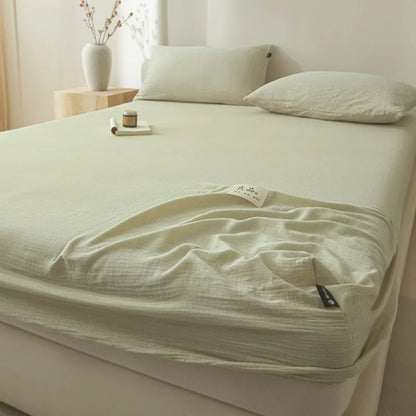 DecorBites™ Cotton Fitted Sheet: Wrinkled Yarn, Nordic Comfort, All Seasons Bed Cover