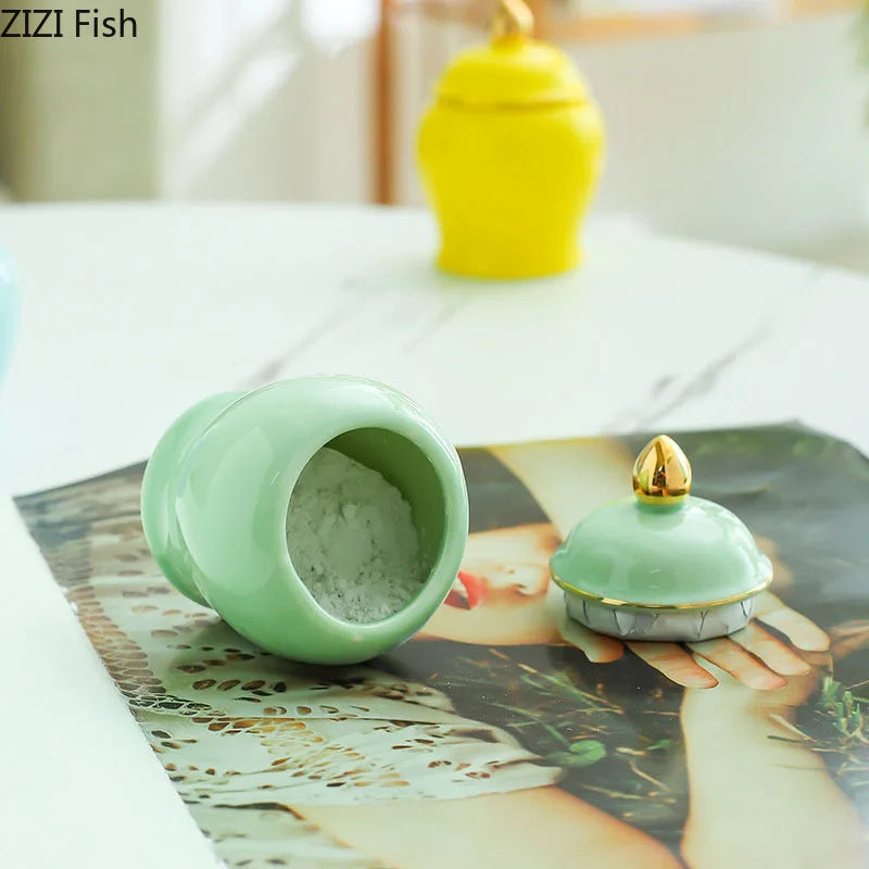 Decorbites™ Goldene Teedose Keramik-Vorratsgefäß mit Deckel zur Schreibtischdekoration