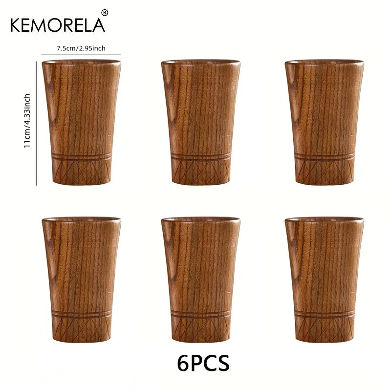 Decorbites™ Handgefertigte natürliche Holzteetassen - Set aus 2 | Japanische Stil-Tassen für Tee, Kaffee, Bier, Milch, Wasser