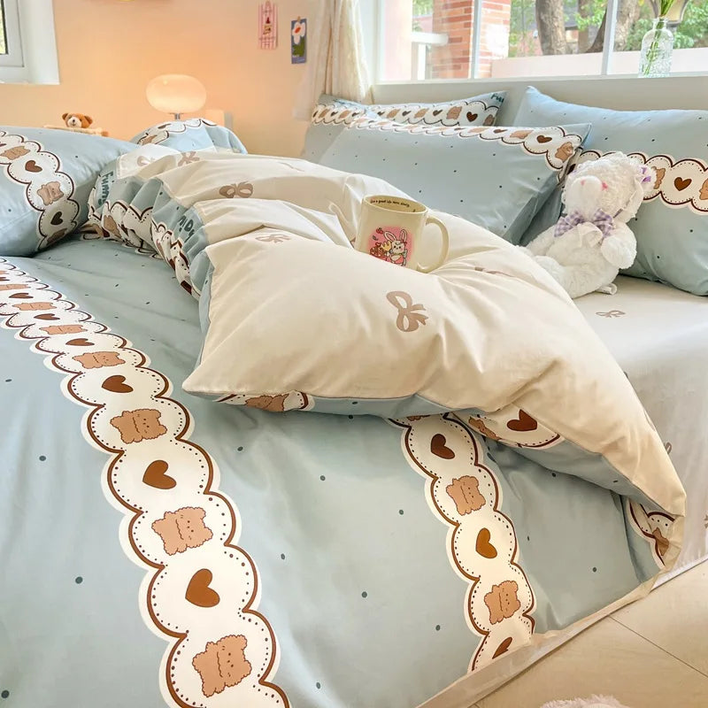 DecorBites™ Cotton Floral Print Bedding Set: Comfortable Sleep Quilt Cover & Fitted Sheet in All Seasons
