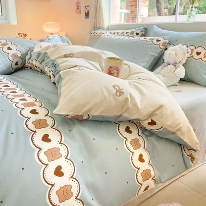 DecorBites™ Cotton Cartoon Printed Bed Set with Non-Fading Floral Patterns for Adults