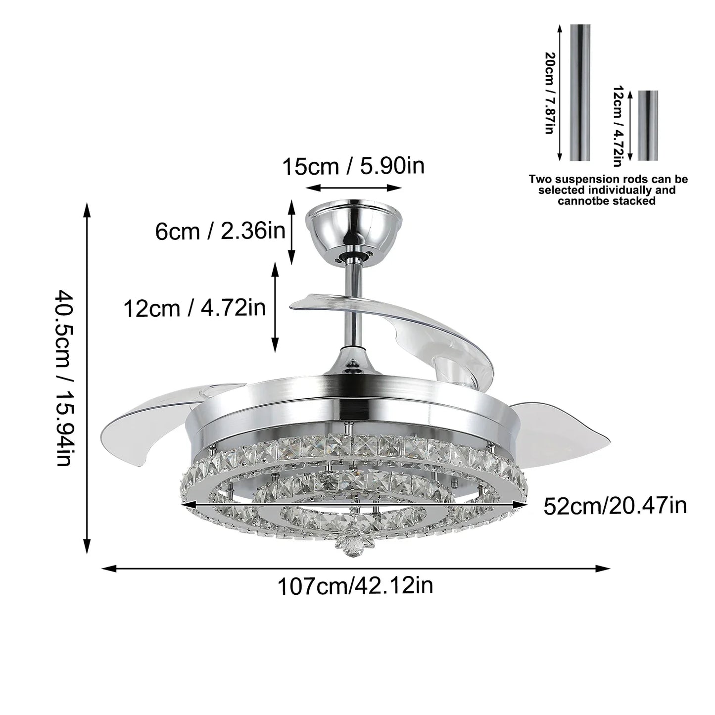 Decorbites™ Kristall-Lüfter-Leuchter LED-Licht ausklappbare Blätter dimmbar Fernbedienung modernes Wohnraumausstattung
