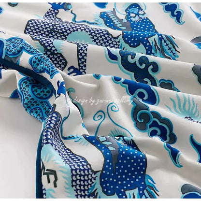 Decorbites™ Indigo-Blauer-Drachen-Samt-Kissenbezug 60x60 cm Eklektischer Stil für Heimdekoration