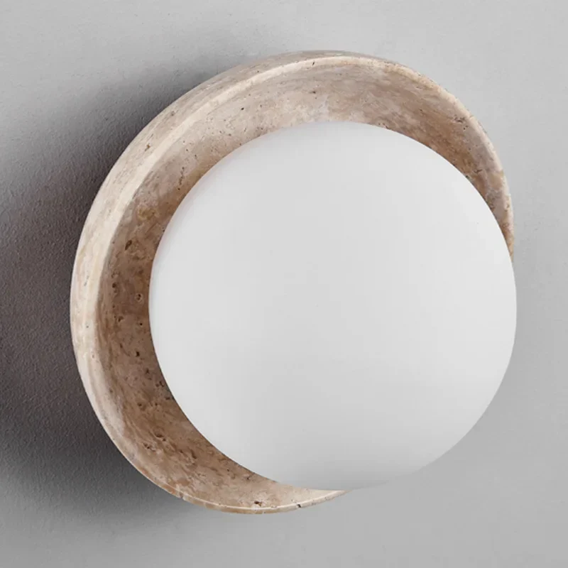 Decorbites™ LED-Wandleuchte: Nordisches modernes Design mit weißem Glas und gelbem Travertin-Holz