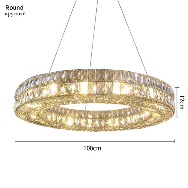 Gold Crystal Ring Chandelier Long L110cm