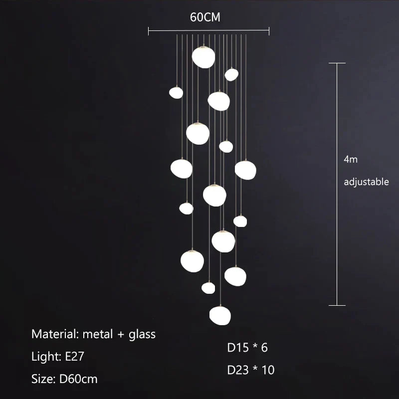 Decorbites™ Gregg Glass Hängeleuchte - Weiße LED-Kieselstein-Pendelleuchte für Villentreppen & Geschäfte