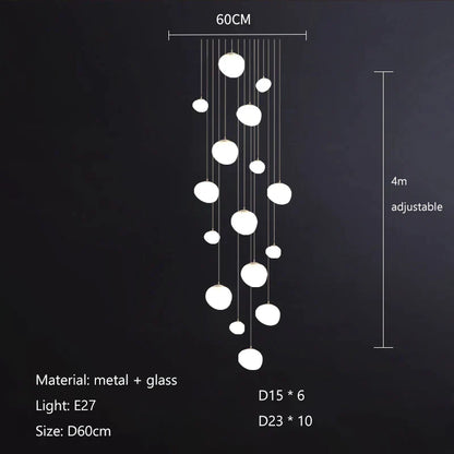 Decorbites™ Gregg Glass Hängeleuchte - Weiße LED-Kieselstein-Pendelleuchte für Villentreppen & Geschäfte