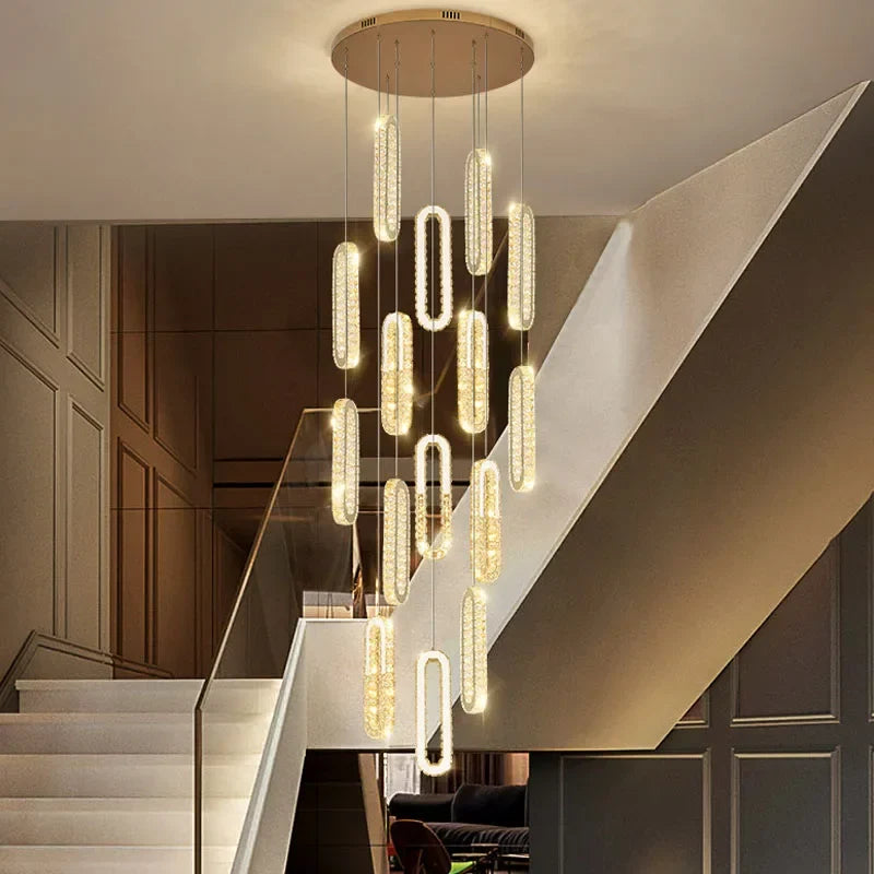 Gold Crystal Pendant Light 20-Light Elongated