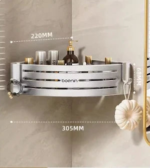 DecorBites™ Corner Shelf with Towel Bar Hook, Aluminum Organizer for Bathroom and Kitchen