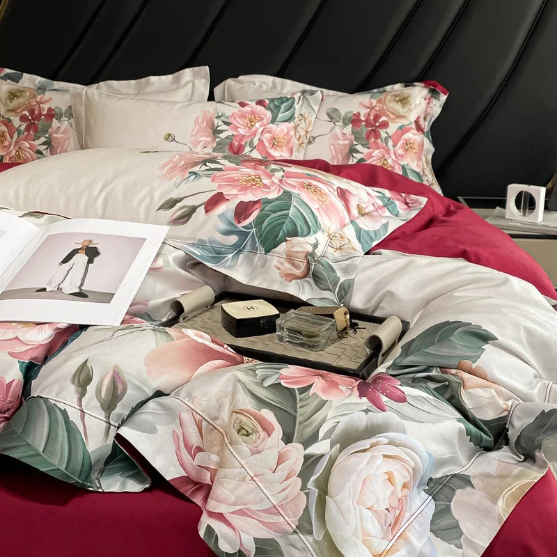 Decorbites™ Ägyptische Baumwoll-Blumen-Bettwäsche-Set, Luxus 1000TC Daunendeckelbezug, Laken, Kissenbezüge