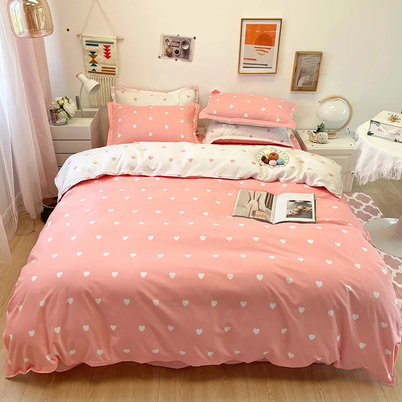 Decorbites™ Herzdruck Einheitsfarben Bettwäsche-Set: Bettbezug, Laken, Kissenbezüge für Einzel- und Doppelbett