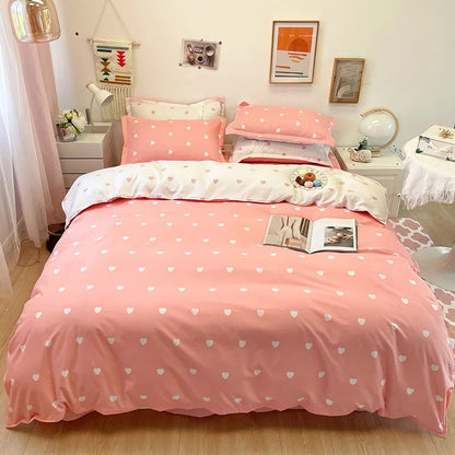 Decorbites™ Herzdruck Einheitsfarben Bettwäsche-Set: Bettbezug, Laken, Kissenbezüge für Einzel- und Doppelbett