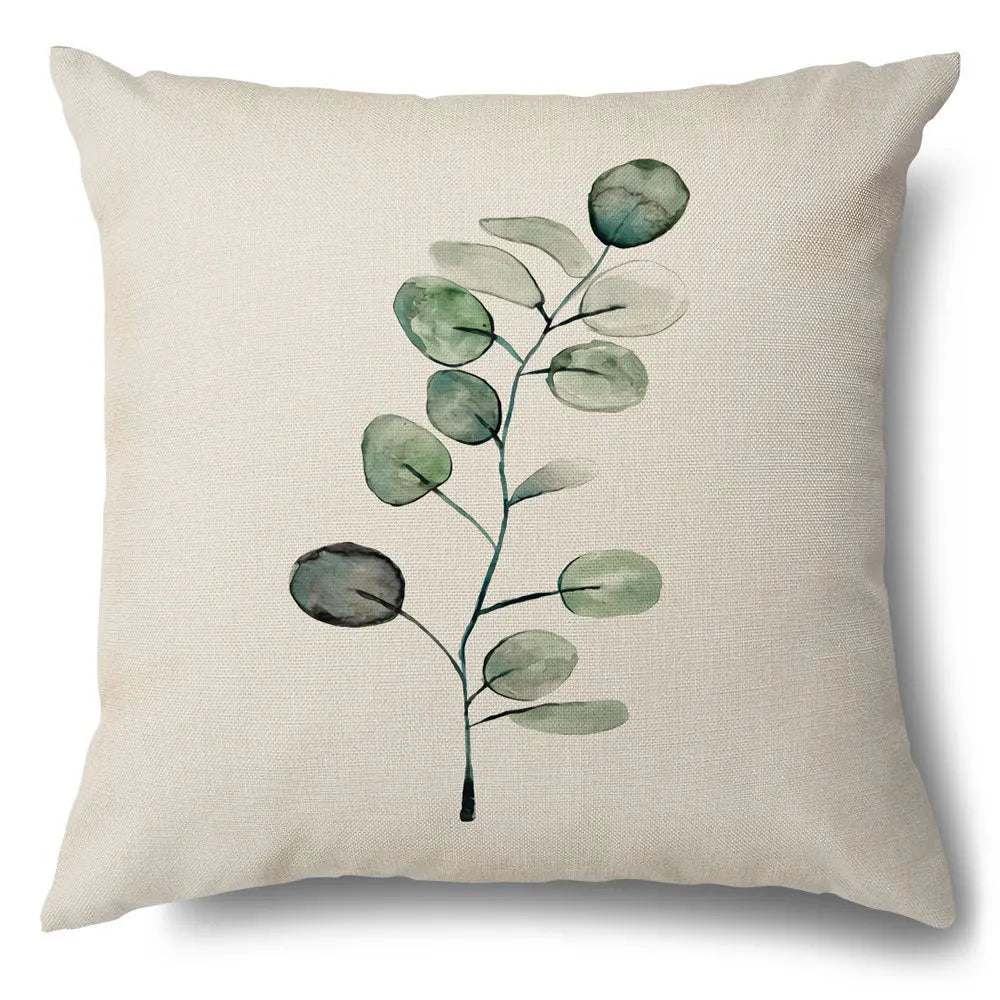 DecorBites™ Green Leaves Decorative Pillow Case - Simple Style Cotton Linen Sofa Cushion Cover