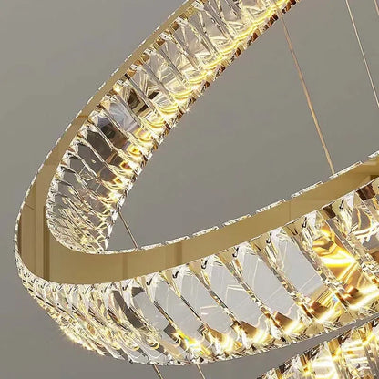 Decorbites™ Goldring-LED-Kronleuchter: Moderne lange Pendelleuchte für Villen-Treppenhäuser