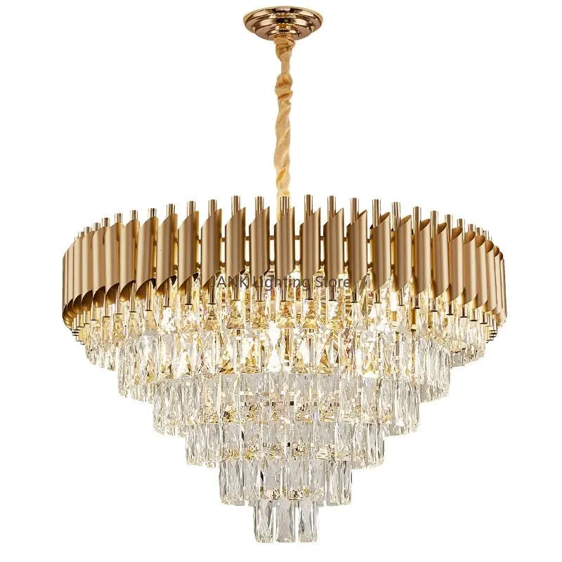 Gold Crystal Suspension Lamp Oval Dia100cm