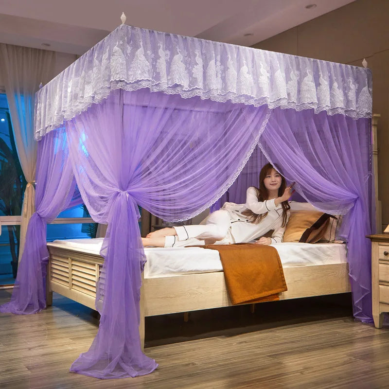 Decorbites™ Spitzenpalast Moskitonetz-Zelt für Queen-/Doppelbett mit Edelstahlrahmen
