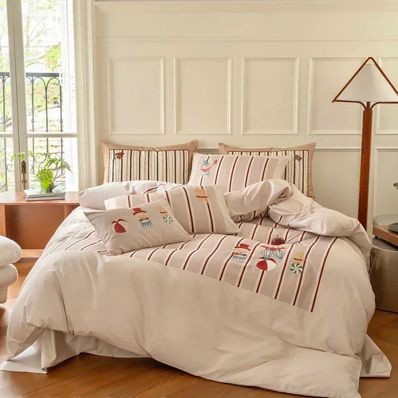 DecorBites™ Cotton Embroidered King Queen Bedding Set with High-Quality Duvet Cover Pillowcases