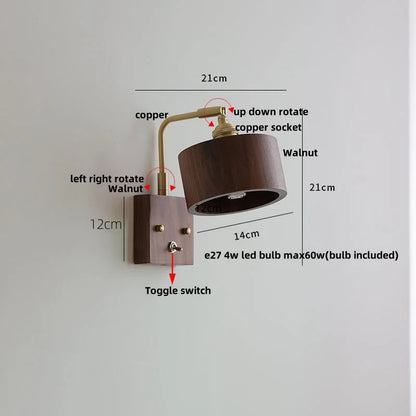 Decorbites™ LED-Wandleuchte aus klarem Glas, modernes Walnussholz-Kupfer-Treppenleuchte