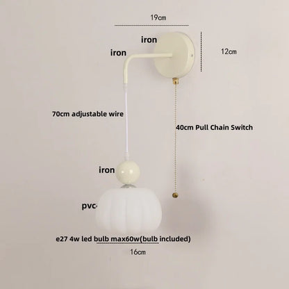 DecorBites™ Iron Nordic LED Wall Light with Pull Chain Switch, Adjustable Glass Bedside Lamp