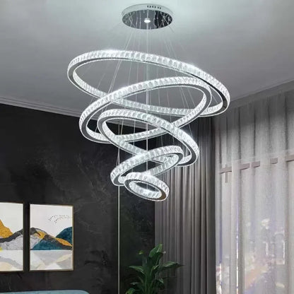 Decorbites™ Goldring-LED-Kronleuchter: Moderne lange Pendelleuchte für Villen-Treppenhäuser
