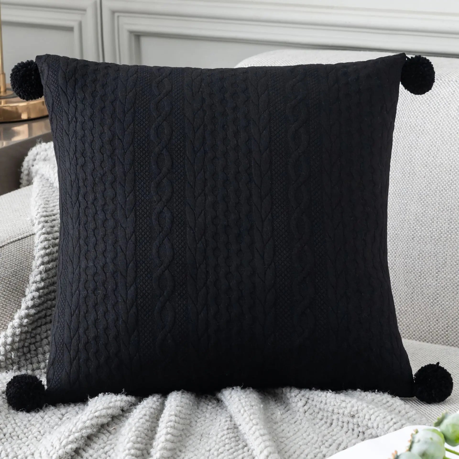 Cotton Pompom Cushion Cover