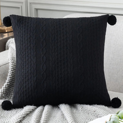 Decorbites™ Spitzen-Pompom-Baumwoll-Kissenbezug, 50x50 cm, Weiße Bälle, Weicher Sitzbezug, Wohnraumausstattung