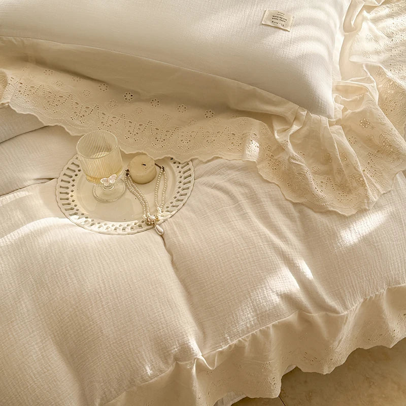 Decorbites™ Spitzen-Volants Prinzessin Hochzeits-Bettwäsche-Set aus reinem Baumwollstoff hautfreundlich