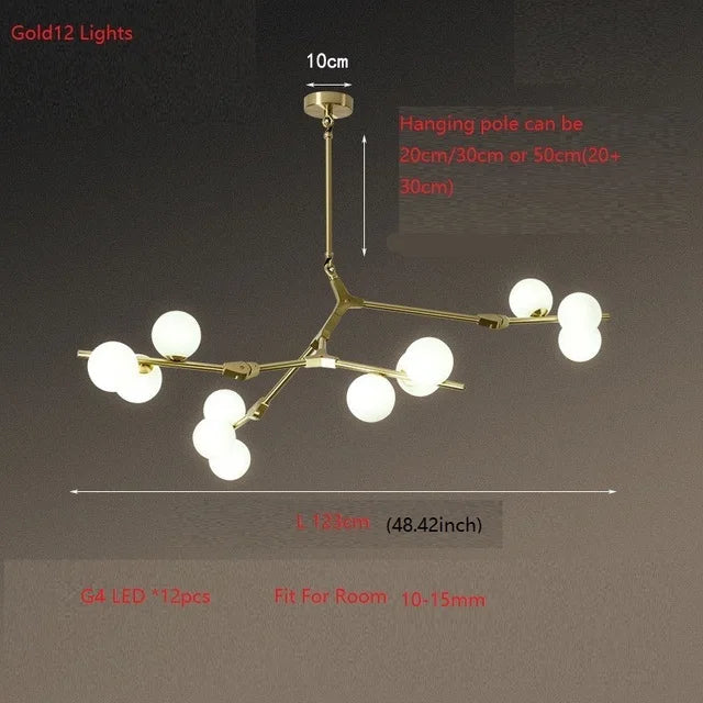 DecorBites™ Glass Balls Tree Branches Chandelier, Nordic LED Ceiling Light