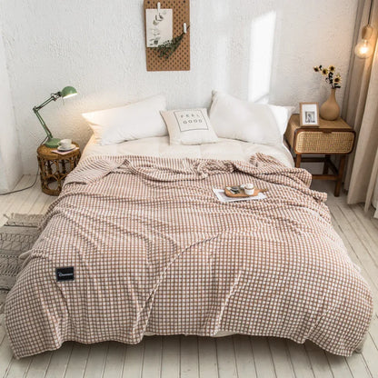 Decorbites™ Grauer Karo-Korallen-Fleece-Bettdecke - Einzel-/Queen-/King-Größe Gemütliche Flanell-Bettüberwurf