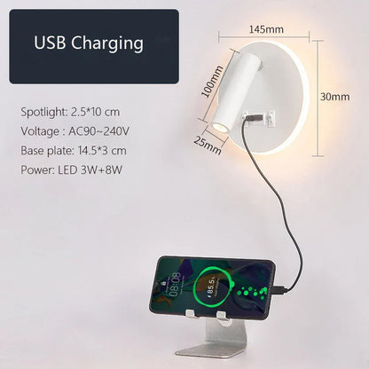 DecorBites™ LED Wall Lamp USB Charging Bedroom Hotel Bedside Reading Sconce Switch