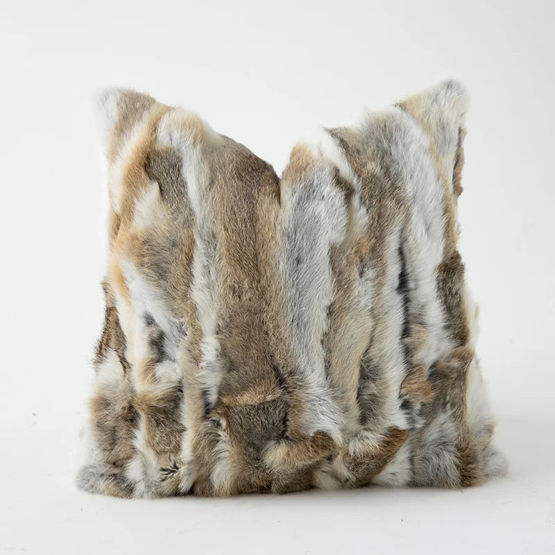 DecorBites™ Ivory Tawny Rabbit Fur Handmade Throw Pillow Covers - Modern Luxury Decor