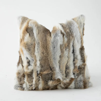 DecorBites™ Ivory Tawny Rabbit Fur Handmade Throw Pillow Covers - Modern Luxury Decor