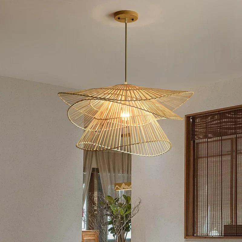 Decorbites™ Bambus-Rattan-Hängeleuchte Geflochtener Kronleuchter Korb-Lampe