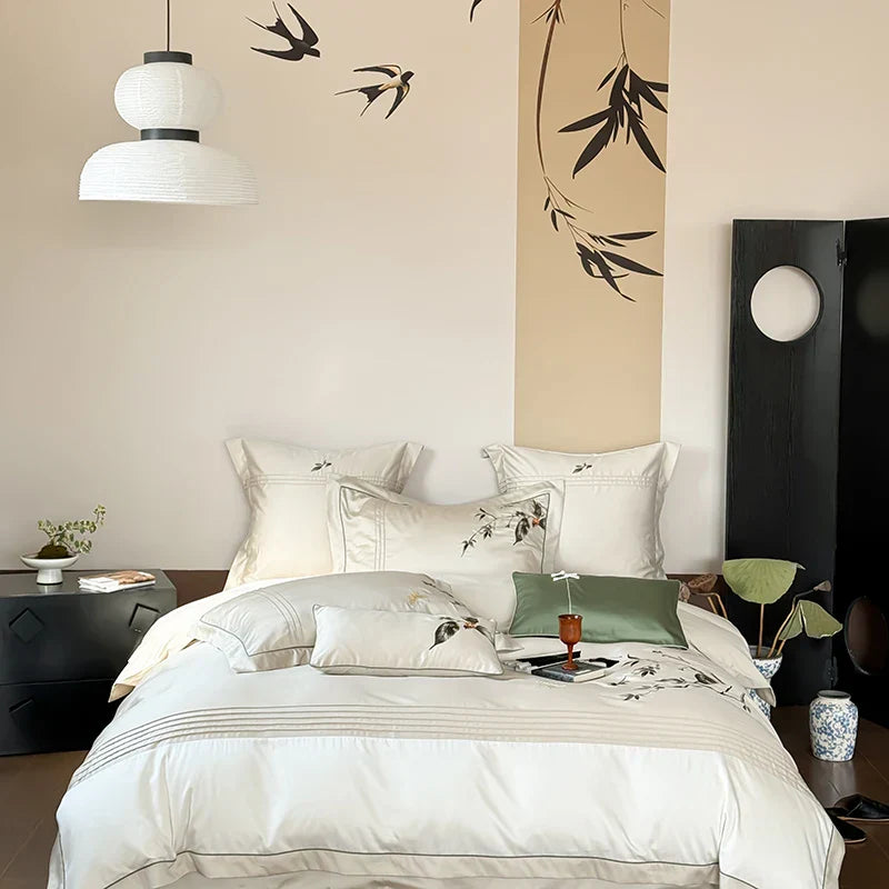 Decorbites™ Deluxe Lyocell-Baumwoll-Stickerei-Bettwäsche-Set – Weiches, seidenweiches, atmungsaktives Luxus-Bett-Set