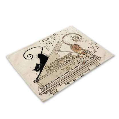 Decorbites™ Schwarze Katze Leinen-Platzset für Esstisch & Küchendekoration