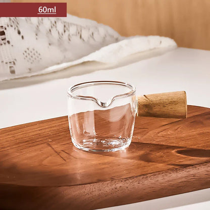 Decorbites™ Glas-Espresso-Messbecher mit Holzgriff, transparenter Milchkrug