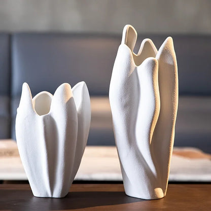 DecorBites™ Irregular Pleated Ceramic Vase for Home Decoration and Floral Arrangement