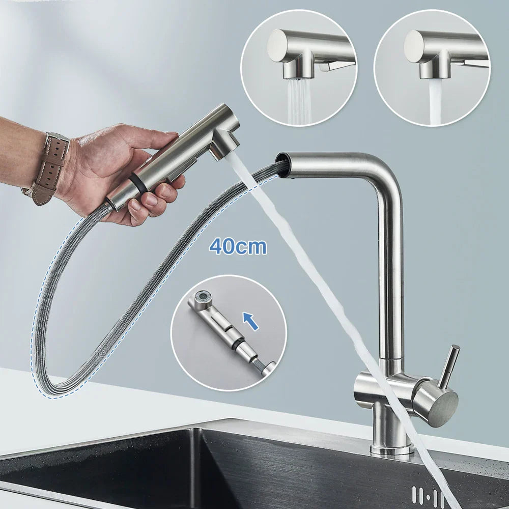 Decorbites™ Gebürsteter Nickel-Auszugsküchenarmatur Edelstahl-Wasserhahn Deckenmontage