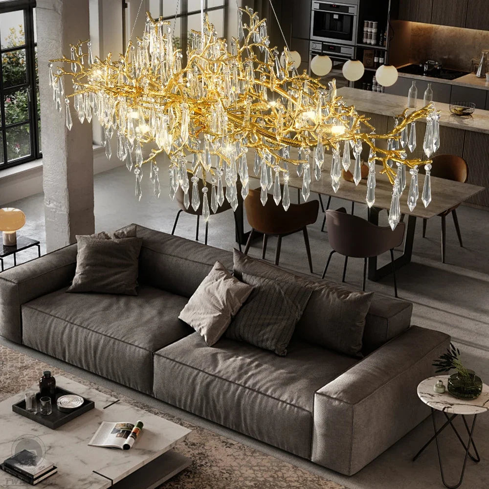 Decorbites™ Goldener Kristall-Kronleuchter – Moderner Luxus-Langlicht für Küche, Esszimmer, Wohnzimmer, Schlafzimmer