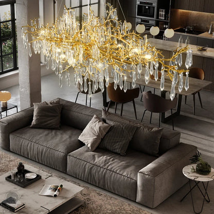 Decorbites™ Goldener Kristall-Kronleuchter – Moderner Luxus-Langlicht für Küche, Esszimmer, Wohnzimmer, Schlafzimmer