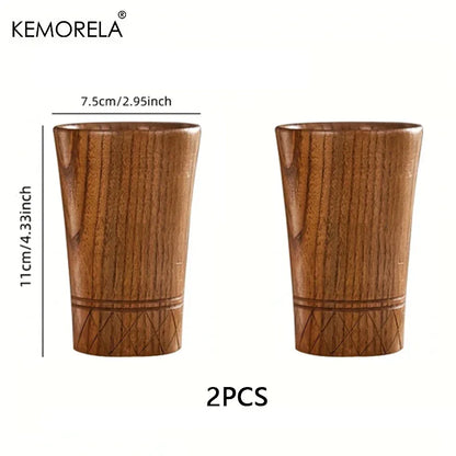 Decorbites™ Handgefertigte natürliche Holzteetassen - Set aus 2 | Japanische Stil-Tassen für Tee, Kaffee, Bier, Milch, Wasser