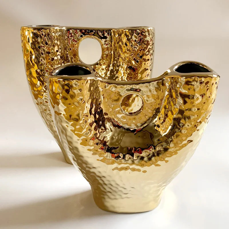 DecorBites™ Gold Vase with Hollow Branches - Ceramic Home Decor Accessory