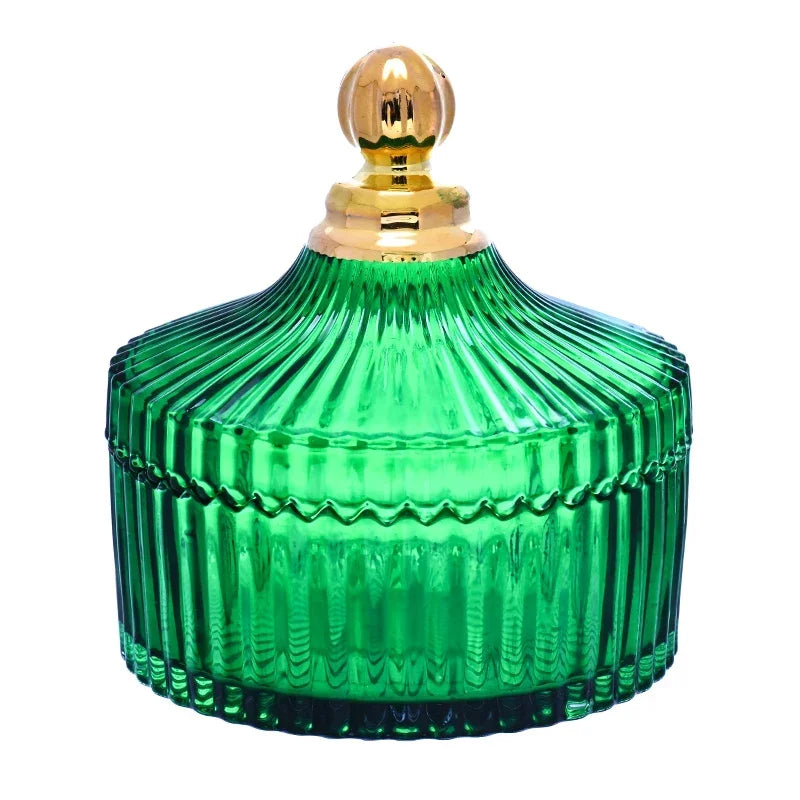 Decorbites™ Grünes gestreiftes Glasgefäß mit Deckel, Aufbewahrungsgefäß für kleine Gegenstände und Schmuck