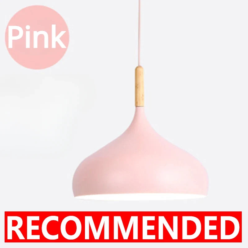 Modern Macaron Aluminum Pendant Light With Wood Accent