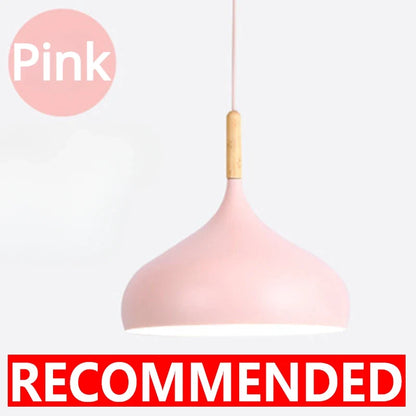 Modern Macaron Aluminum Pendant Light With Wood Accent
