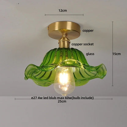 DecorBites™ Green Flower Glass LED Ceiling Light Fixture - Nordic Modern Design