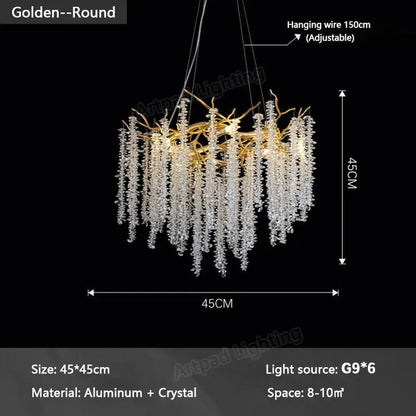 Decorbites™ Gold-Kristall-Kronleuchter: Moderner Luxus-Hängender Ast, für Esszimmer Küche Wohnzimmer Schlafzimmer