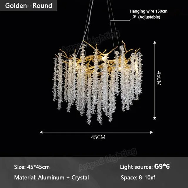 Gold Crystal Branch Chandelier Silver Body D100cm