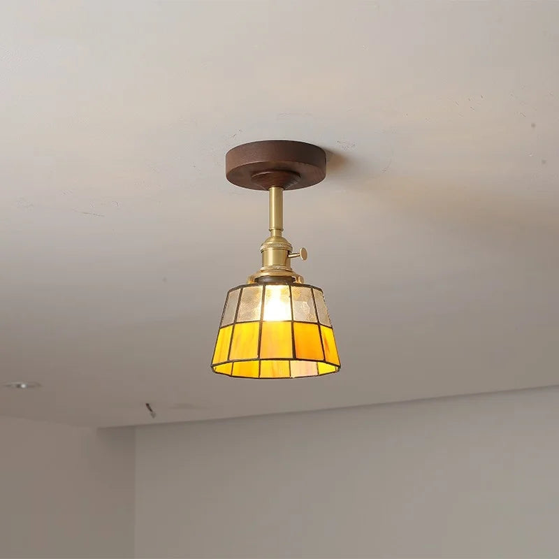 Nordic Glass Wood Ceiling Light For Foyer